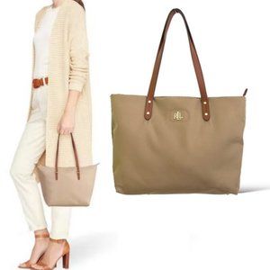 Lauren Ralph Lauren Beige Keaton Oxford Tote Shopper Bag